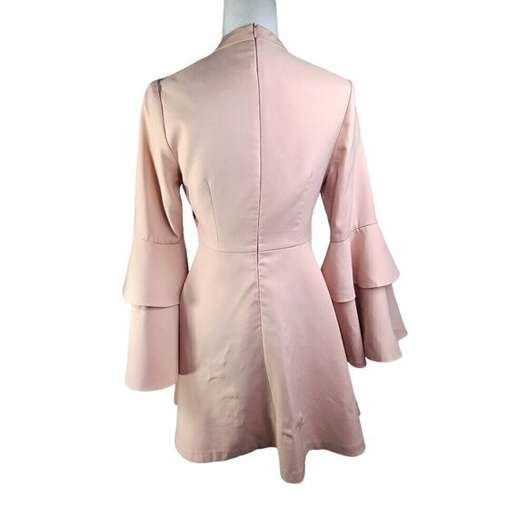 FEW MODA Blush Beige Fit Flare Bishop Sleeve Choker Dress - Picture 4 of 7